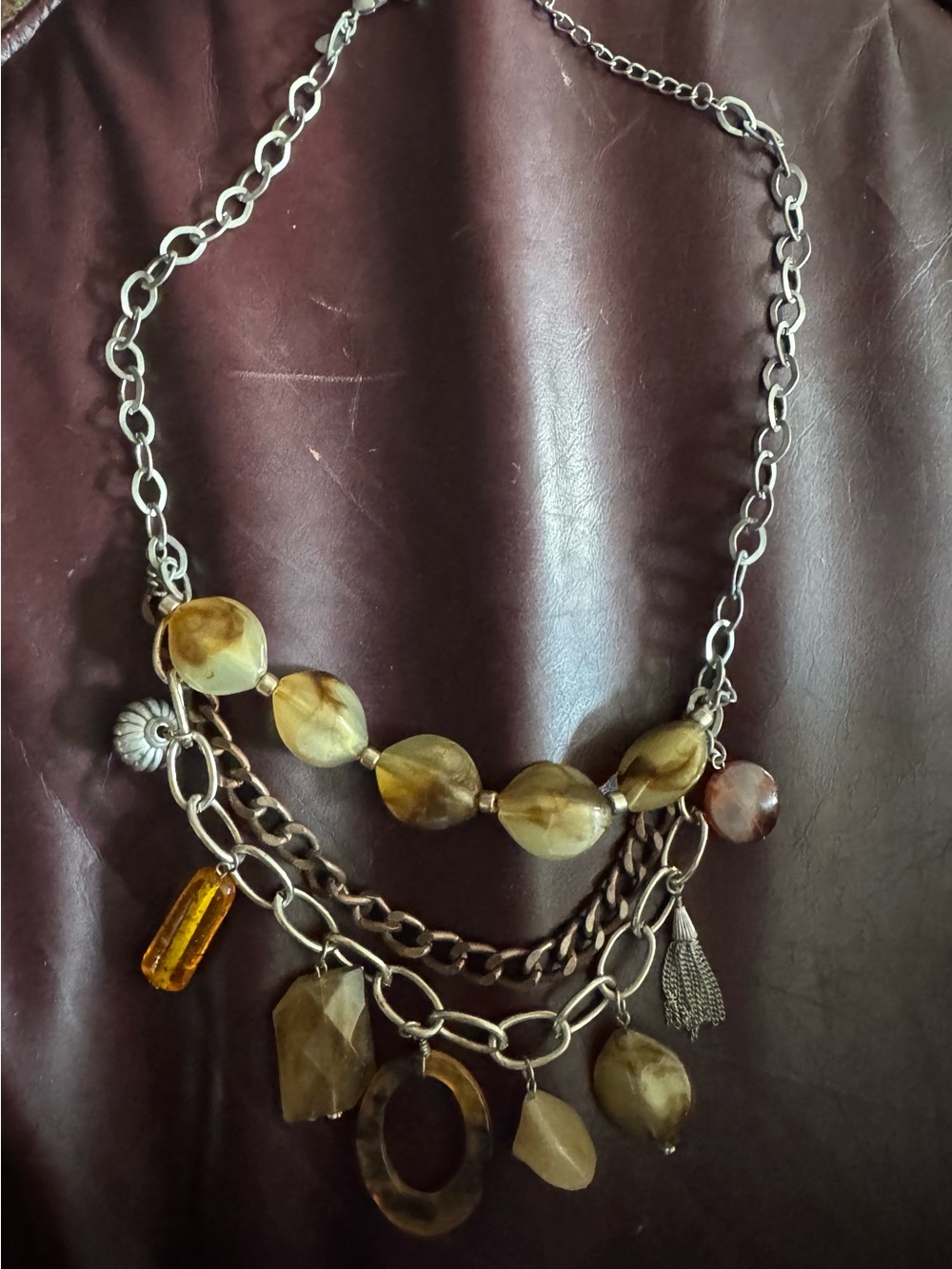 Chico's Tortise Multi-Metal Multi-Strand Statement Necklace 26”